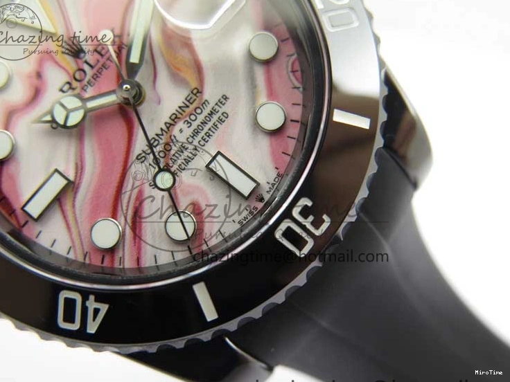MiroTime 0201 Soft Submariner 40mm Black Ceramic 5GF Best Edition Pink Painting Dial on Black Rubber Strap SA 2472